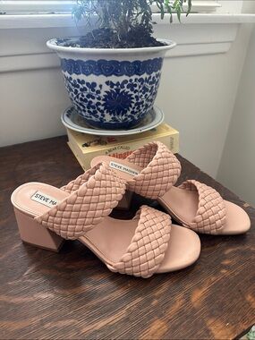 Steve Madden Blush Braided Block Heel Slide Sandals